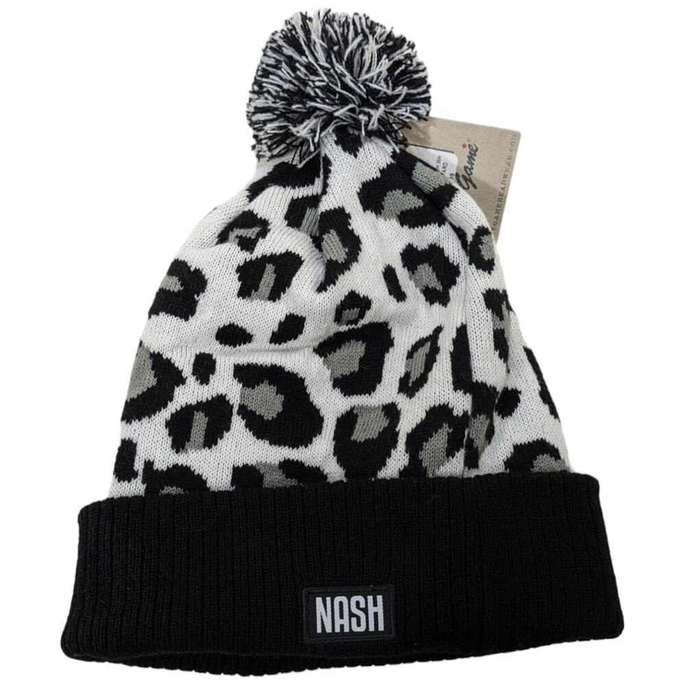 White Leopard Print Pom Beanie Roll Up Soft Nash Black Grey The Game Cheetah